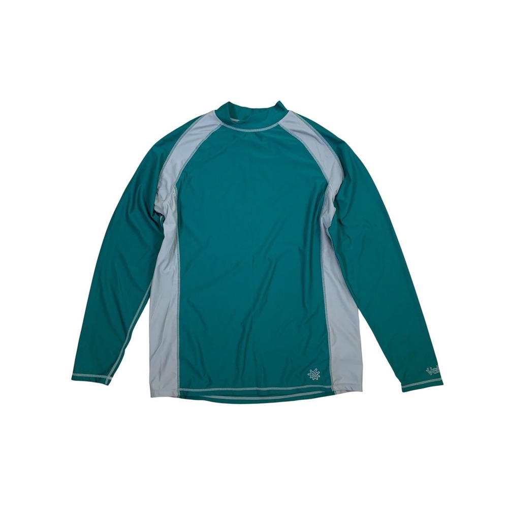 UV Skinz Teal Gray UPF 50 Rash Guard Swim Surf‎ Athletic Top Large